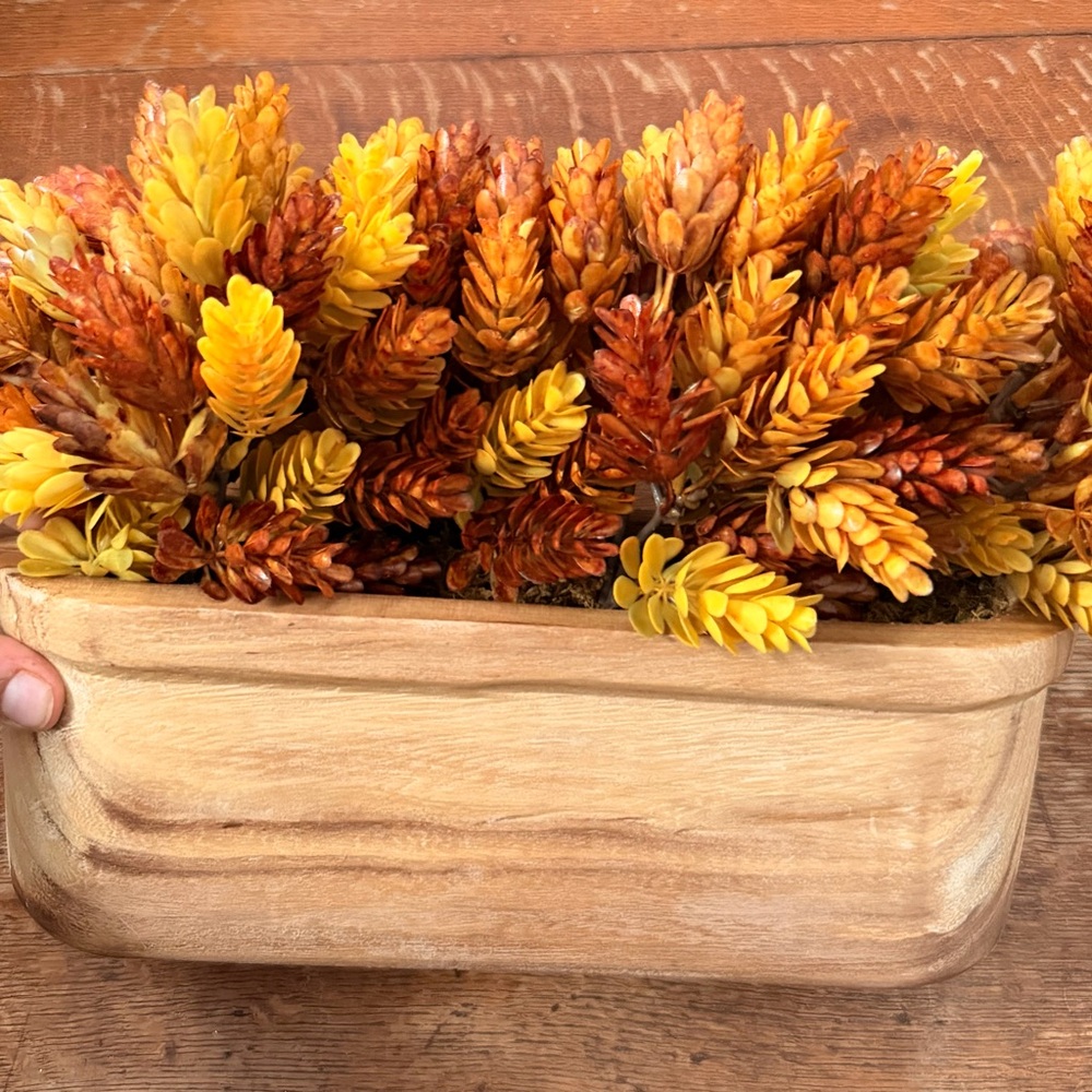 Threshold Autumnal Faux Succulent Arrangement in Wooden Planter